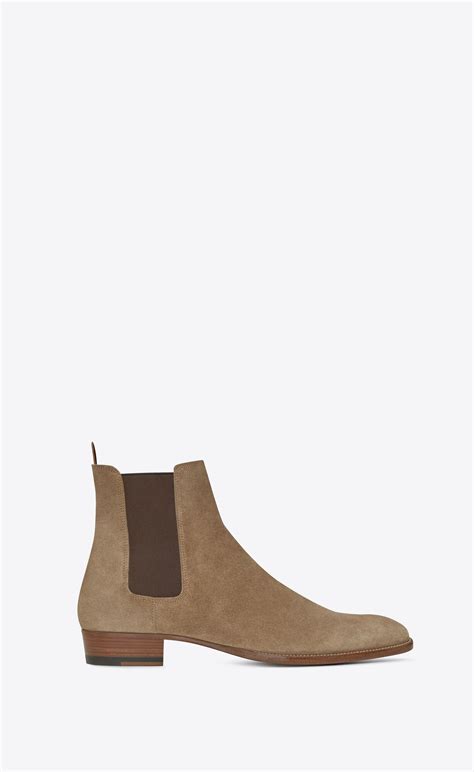 ysl mens suede chelsea boots tan|saint laurent wyatt chelsea boots.